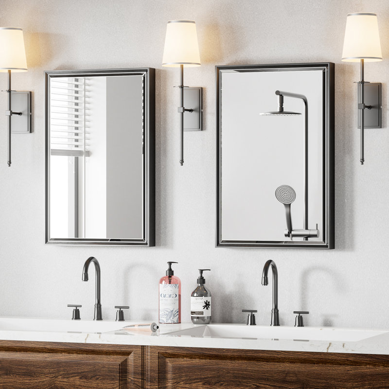 Miroir de salle de bain mural Lohoski, Noir, 30 po x 22 po