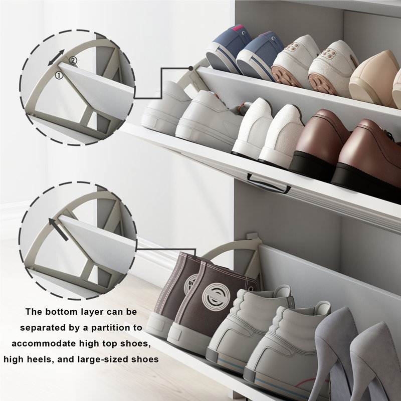 Multi Functional Narrow Flip Shoe Cabinet With 3 Doors 2 Drawers, Save Space, Suitable For Entryway And Corridors(oak Colour)
