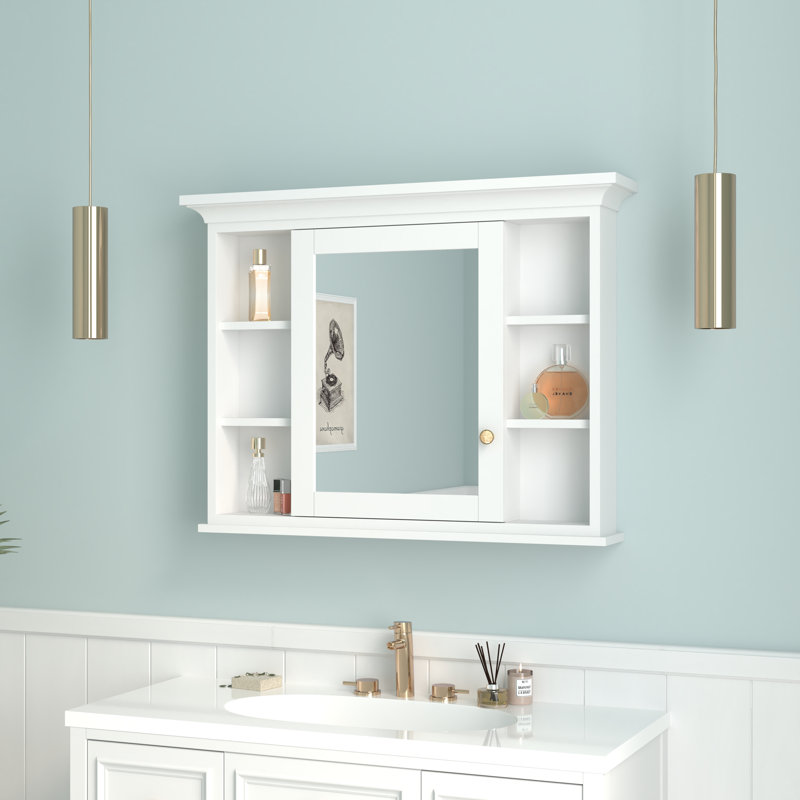 Armoire à pharmacie en bois massif avec cadre en bois massif 30 "H avec miroir et tablettes, H 30 po x l 40 po x P 6,9 po