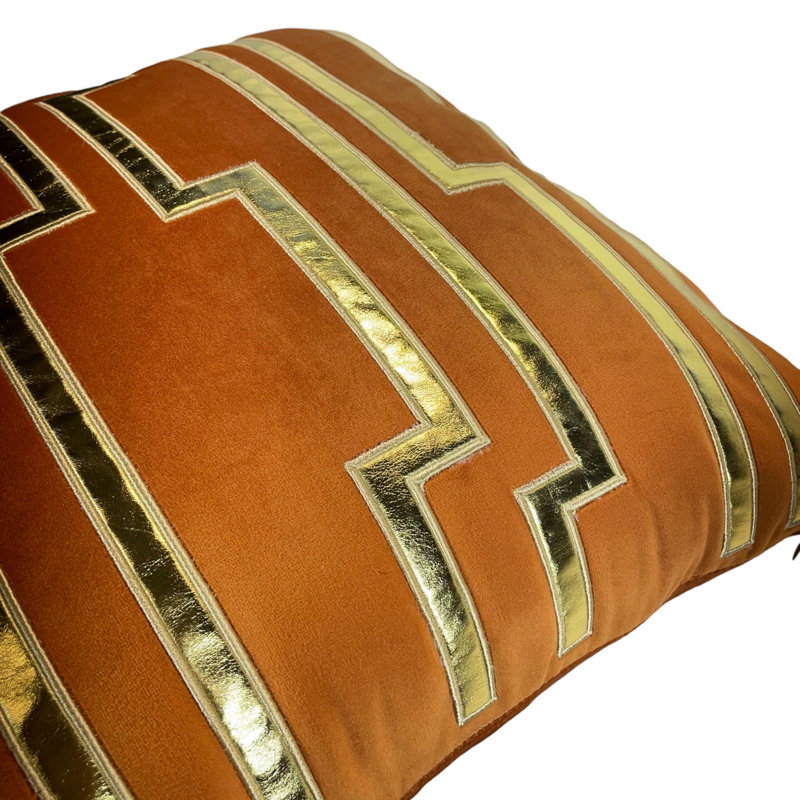 Embroidered Velvet Throw Pillow Cover, Orange
