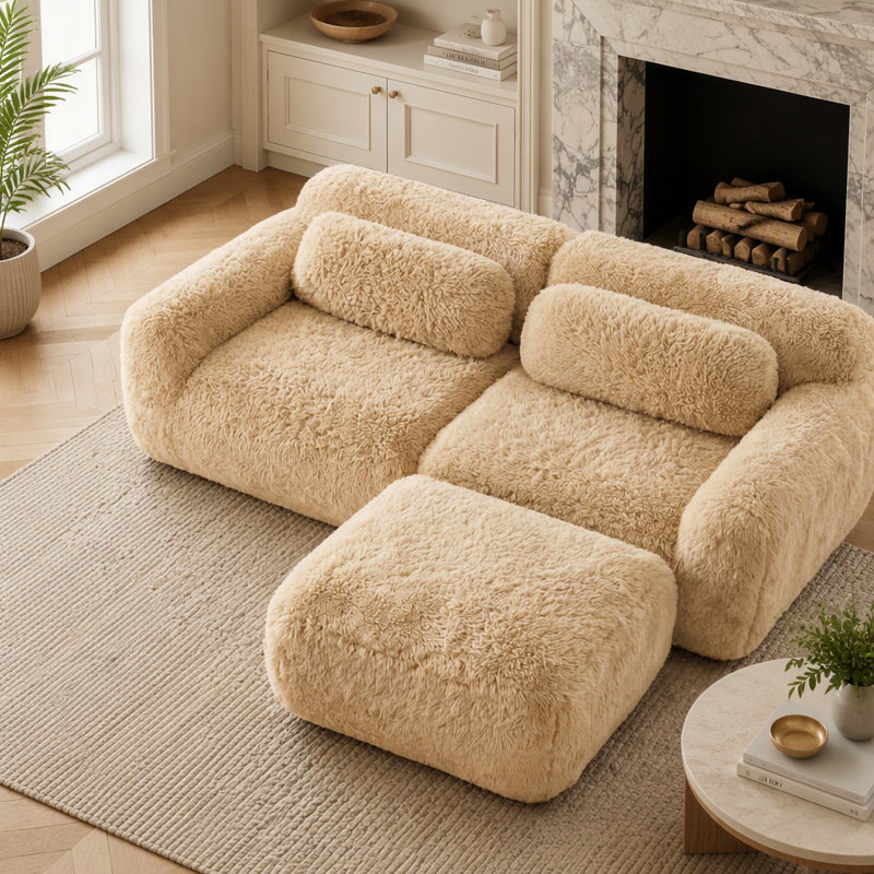 Canapé en L sans os avec méridienne, tissu moelleux et moelleux, éponge haute densité, sans assemblage, conception ergonomique et antidérapante