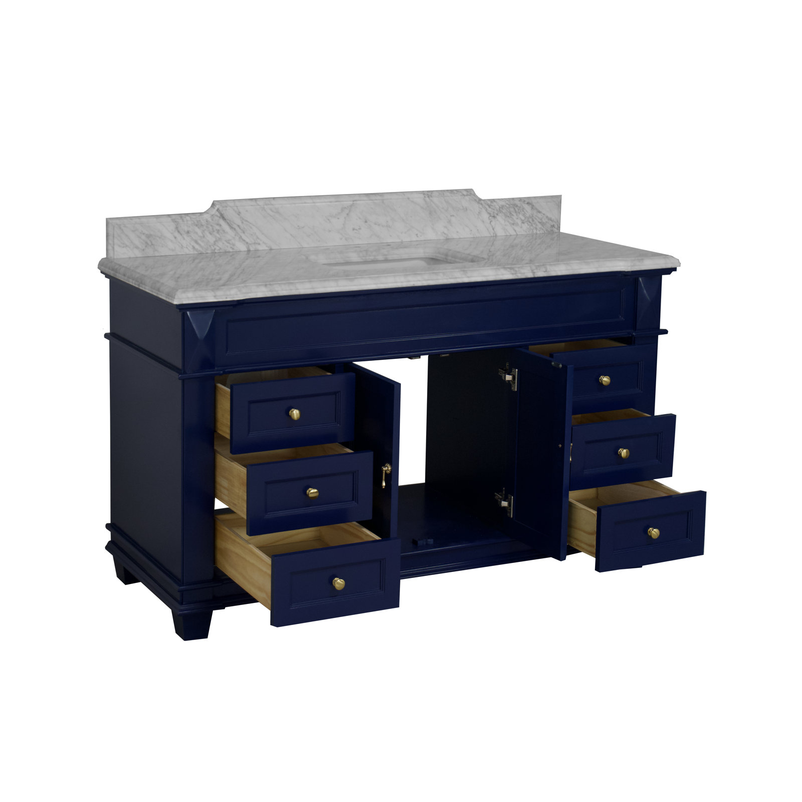 Ensa 60'' Single Bathroom Vanity, Carrara Marble, Royal Blue