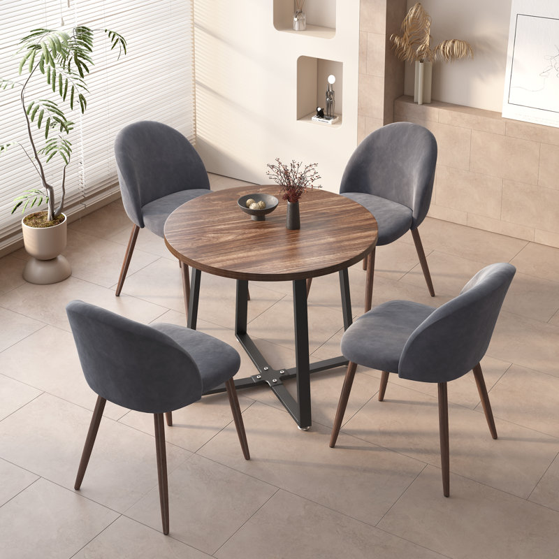 Ensemble repas rond 35,4 po Jazabella, Gris/noyer, Brun