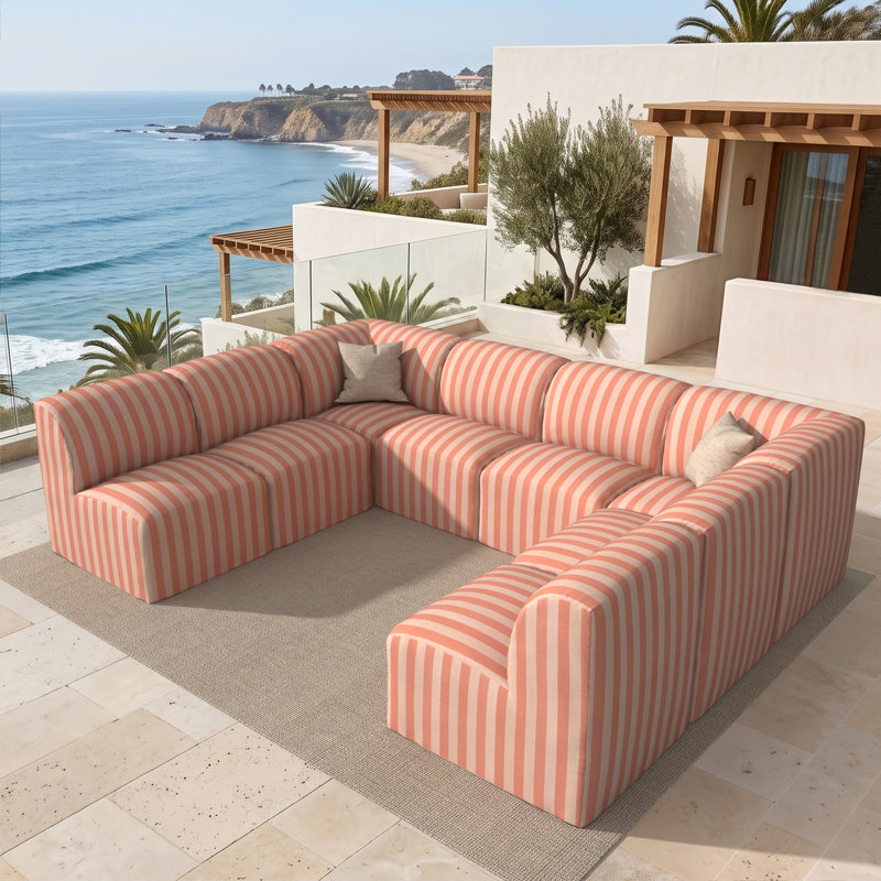 Ensemble de canapé modulaire rembourré en U avec coussins Sunbrella 8 pièces Praia, Expressive Blush