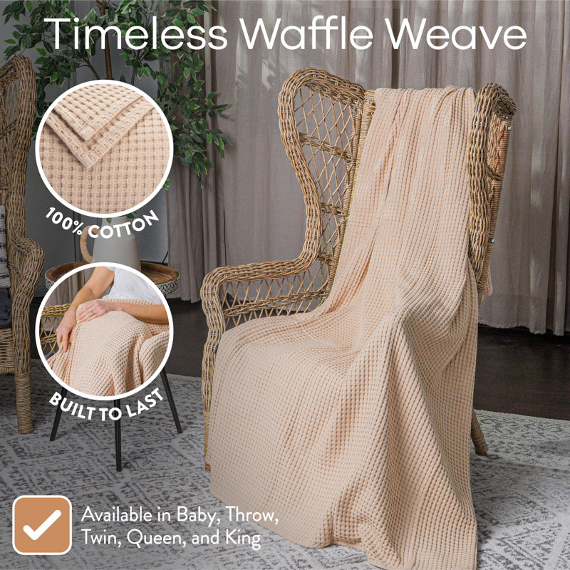 Comfy Cubs 100% Cotton Waffle Weave Throw Blanket Breathable Skin-Friendly Soft Lightweight, Textured Blanket, King, Blush