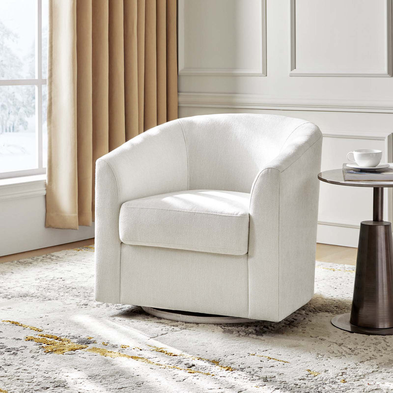 Fauteuil demi-tonneau pivotant Amiir avec ressorts ensachés intégrés, Chenille blanche