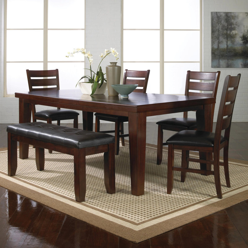 18" Leaf Rectangular Dining Table, Brown Wood, Solid Contemporary Decoration Leaf, Wood Finish, Cool, Brown
