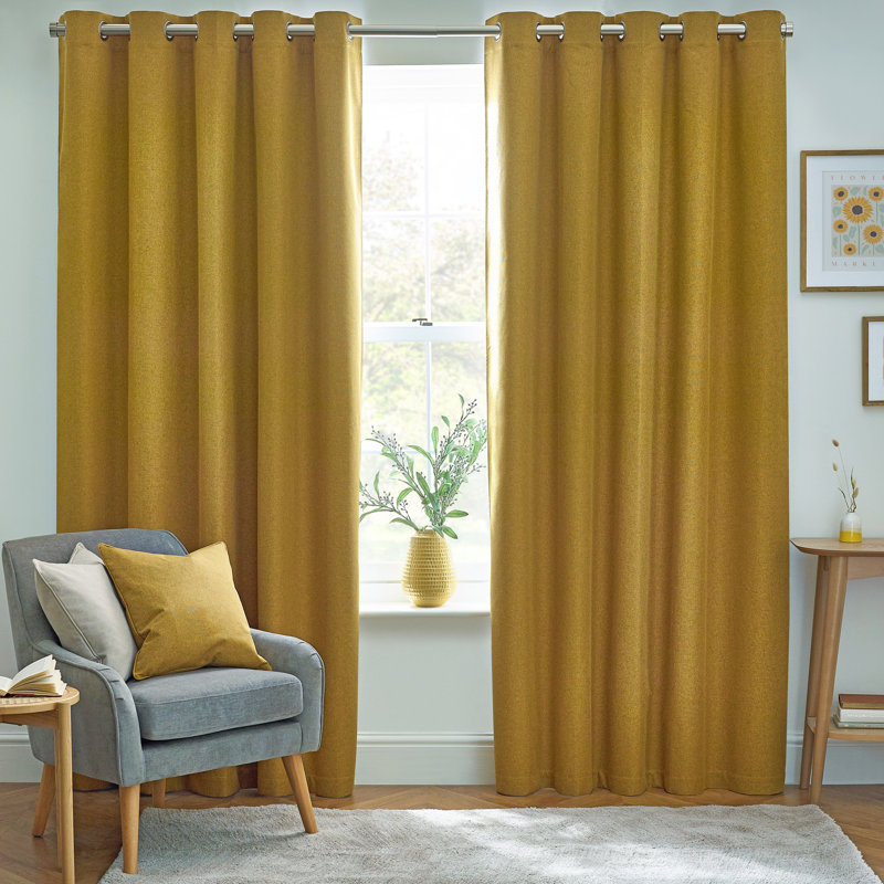 Dawn 100% Blackout Thermal Eyelet Curtains, 229cm Width x 137cm Drop, Mustard