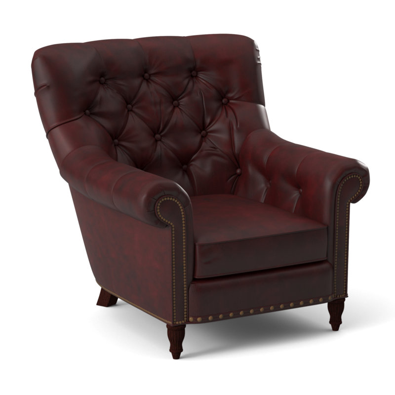 Kirby Leather Club Chair, #9 & #54 Natural, Anilina Cacao Genuine Leather, Mahogany