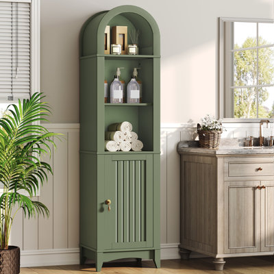 Armoire de rangement de 69,5 po de hauteur pour salle de bain arquée avec portes cannelées et 5 tablettes, unité de rangement compacte