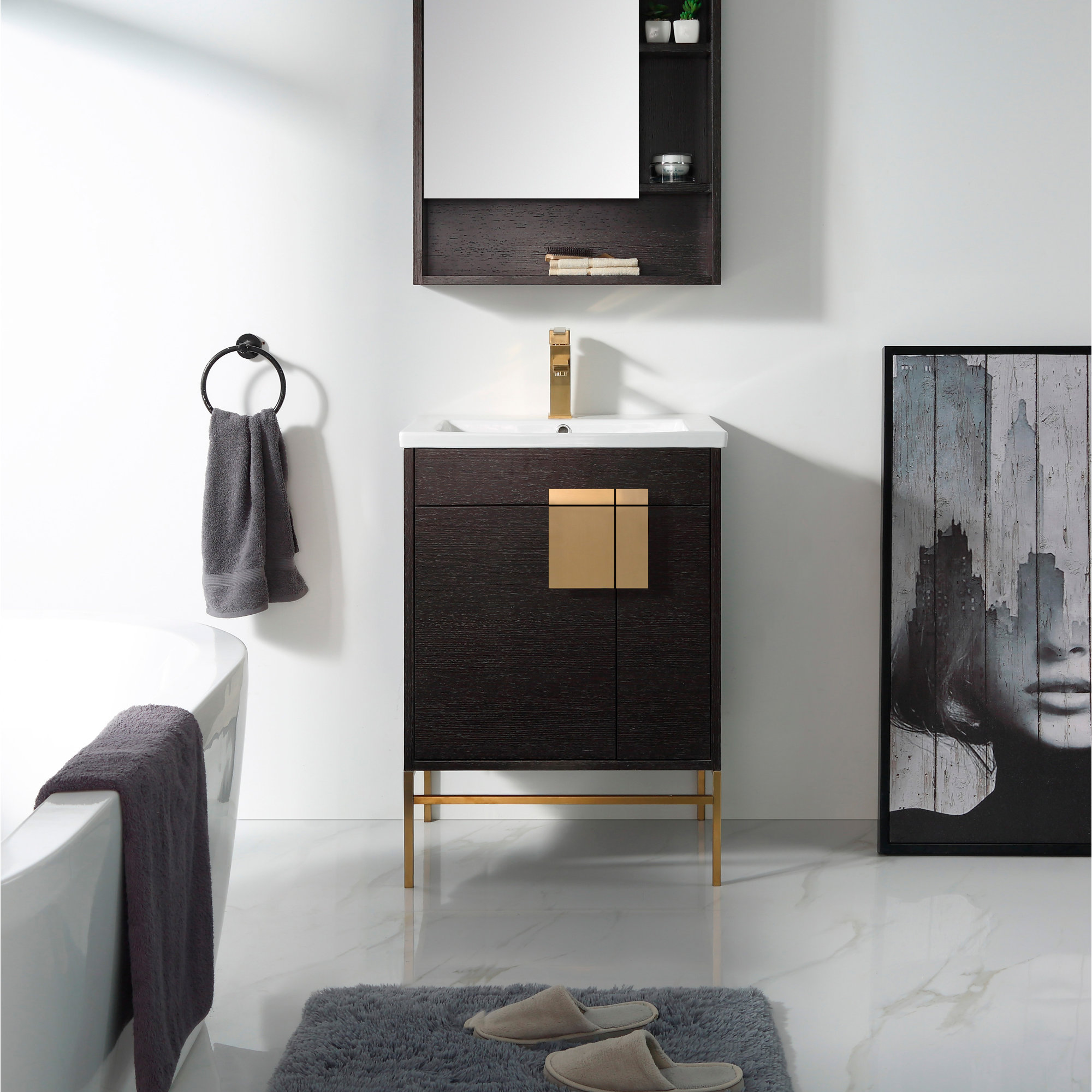 Maisie 24'' Single Bathroom Vanity, Satin Brass, Black