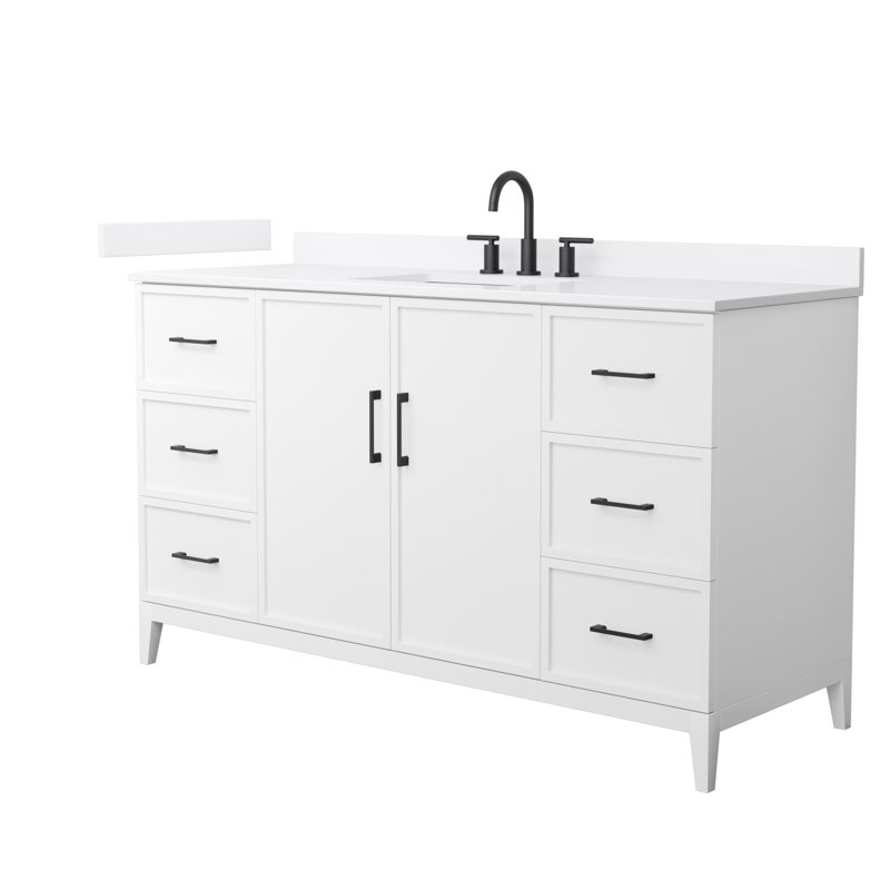Elan 60 in. Vanity, White, Matte Black, 8" Center