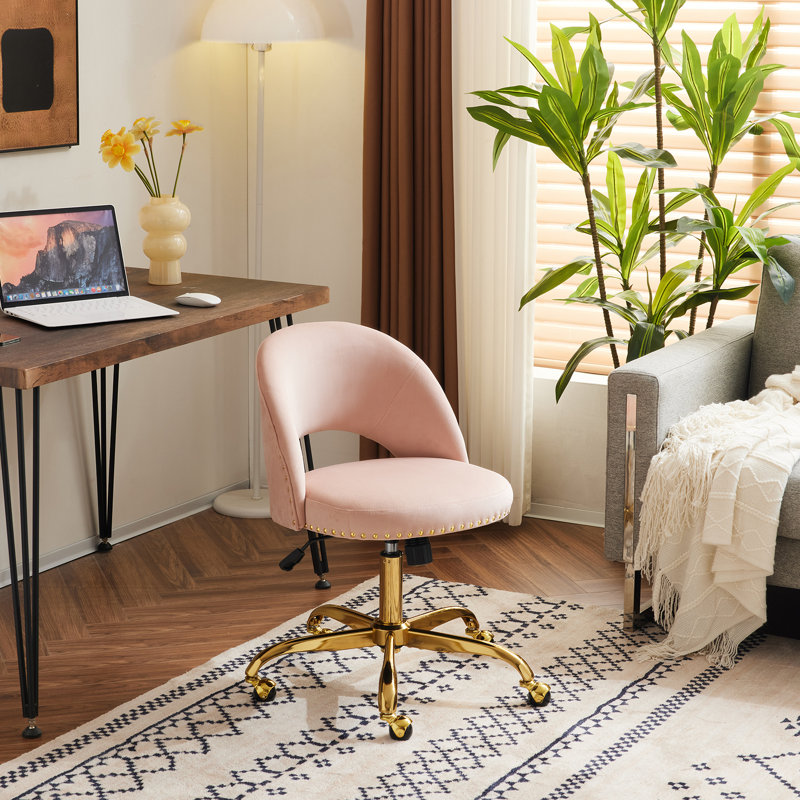 Task Chair Office Desk Chair Make Up Chair With Wheels, Velvet, Pink