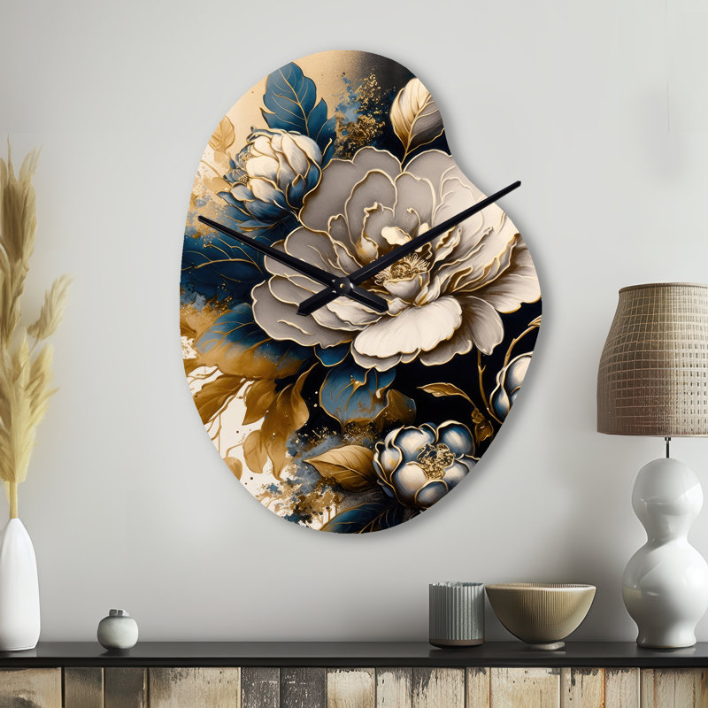 Horloge murale asymétrique en métal noir et doré Camellia Bouquet I - Camellia, Grand