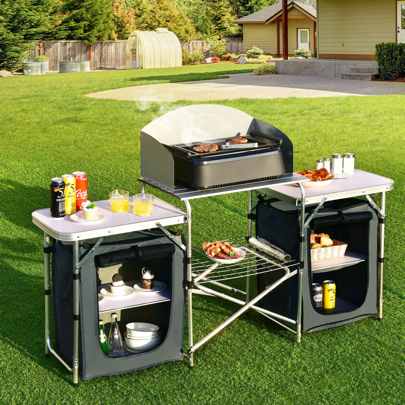 Rectangular Aluminum Outdoor Folding Camping Table, Gray, Gray