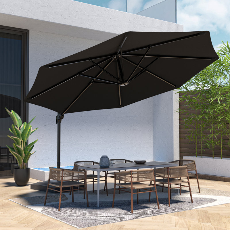 Parasol excentré en porte-à-faux 11 pi avec base Mylashia, Noir