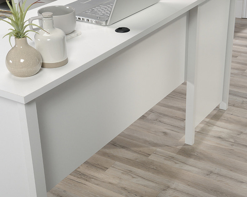 Bureau en L doux avec tiroir classeur, Blanc
