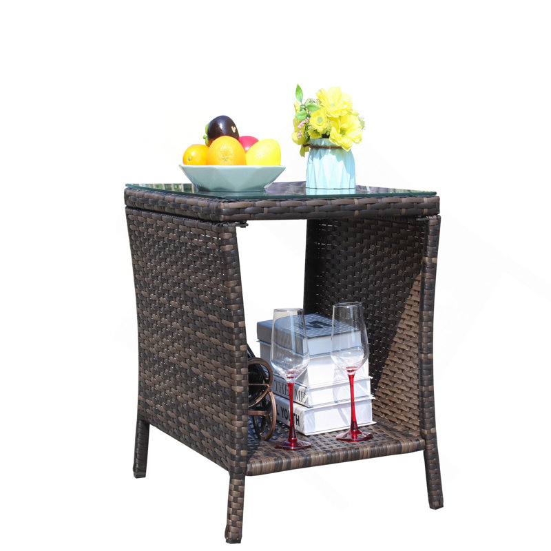 Outdoor Patio Furniture 1 Coffee Table With Clear Tempered Glass, Brown