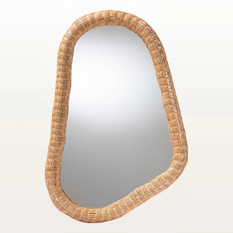 Abner Handwoven Wicker Irregular Shape Rattan Wall Mirror
