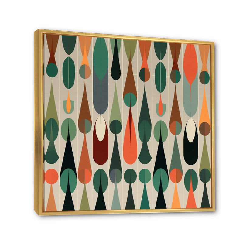«Retro Abstract Drops X», reproduction sur toile encadrée, Cadre flottant doré, H 24 po x l 32 po x P 1 po