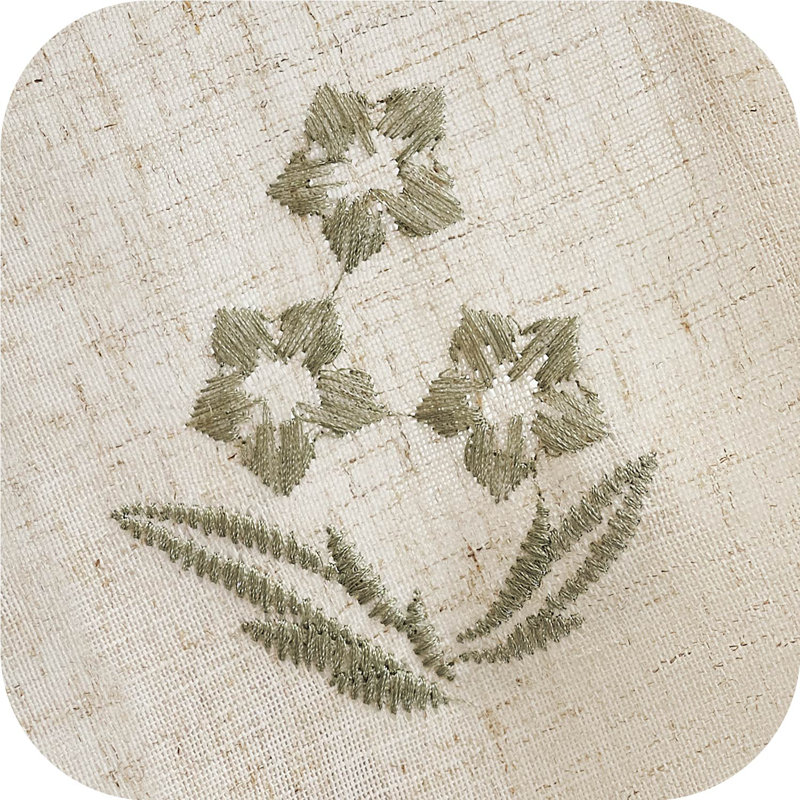 Rideaux brodés en lin mélangés à motif de fleurs de ferme pour chambre à coucher, Sauge, L 50 po x L 63 po