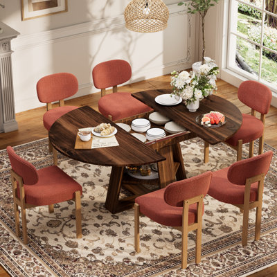 Ensemble de salle à manger multifonctionnel extensible de 43,3 po à 59 po avec tablette de rangement et chaises en tissu de chenille, table de salle à manger familiale peu encombrante