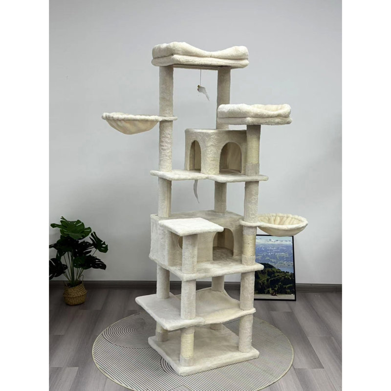 Grand arbre à chat à 6 niveaux avec coussins amovibles lavables, poteaux à griffer, couchage privé et hamacs de détente confortables, 20,21 po de profondeur, 18,16 de largeur pour plusieurs félins