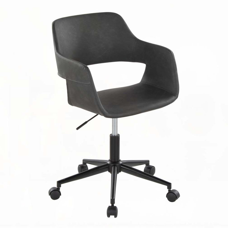 Margarite Contemporary Task Chair in Black Metal and Grey Faux Leather by LumiSource, Gray, Black