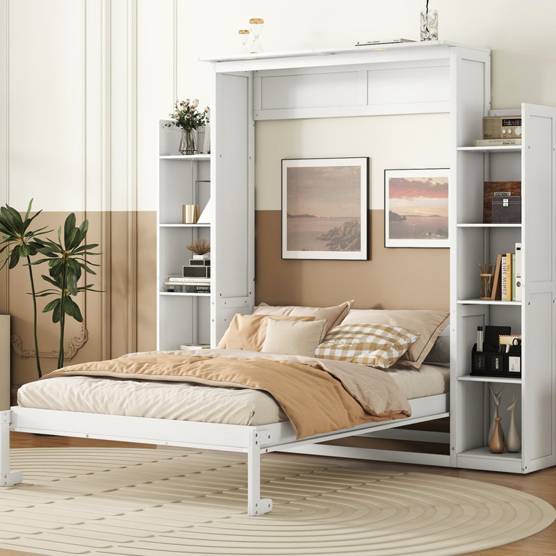 Lit double pleine grandeur avec tablettes - fabrication de meubles de chambre à coucher peu encombrante et lumières à DEL, idéale pour les petits espaces