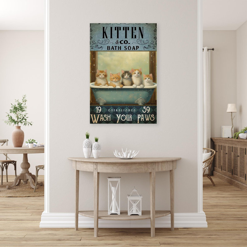 Impression sur toile, "Koyuki Kitten Bath Soap", H 36 po x l 24 po x P 1,25 po