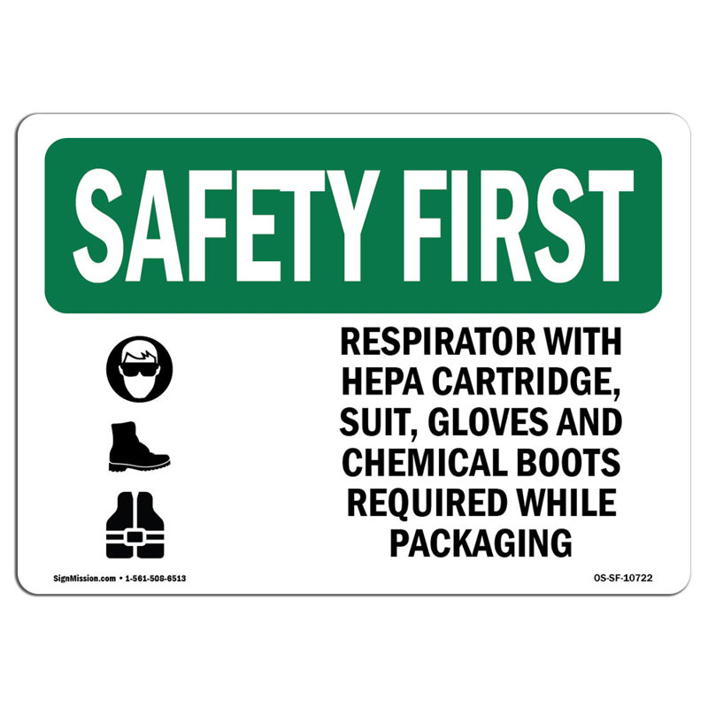 Respirateur avec cartouche Hepa avec symbole en aluminium 12 x 18, H 18 po x l 24 po x P 0,1 po
