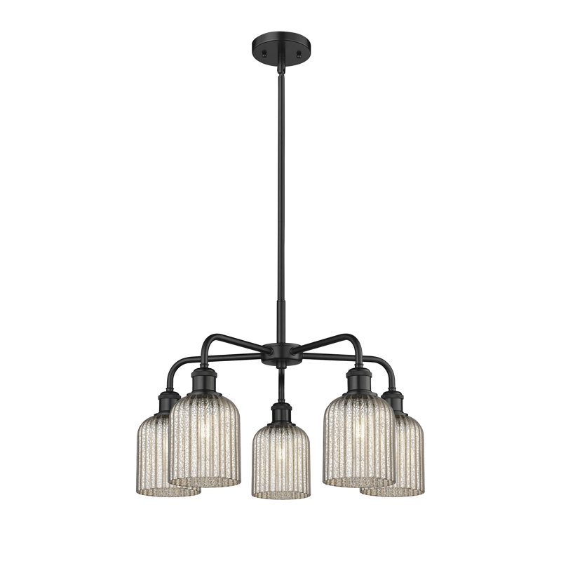 Ballston - Trig - 5 Light 23" Stem Hung Chandelier, Matte Black, Mercury