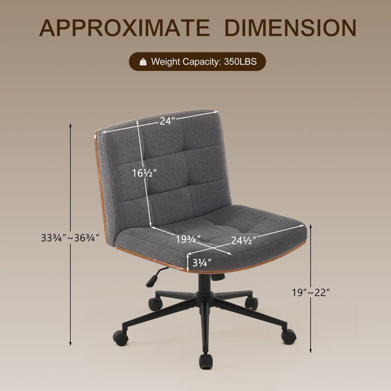 Chaise de bureau pivotante rembourrée Mitchem, Lin gris foncé