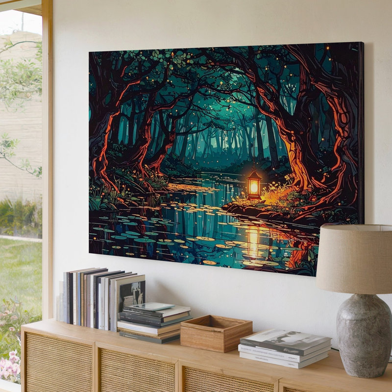 Toile avec lanterne de forêt enchantée, H 11 po x l 14 po