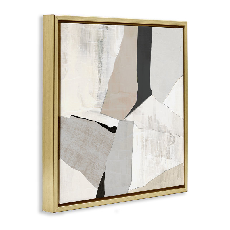 Formes abstraites aux teintes neutres, H 25 po x l 25 po, Cadre flottant gris lustré