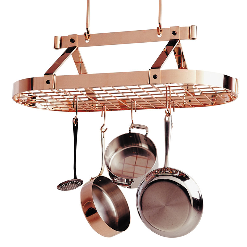 Premier USA Handcrafted Gourmet 3 ft Classic Oval Hanging Pot Rack, 22" H x 36.5" W x 17" D, Hammered Steel