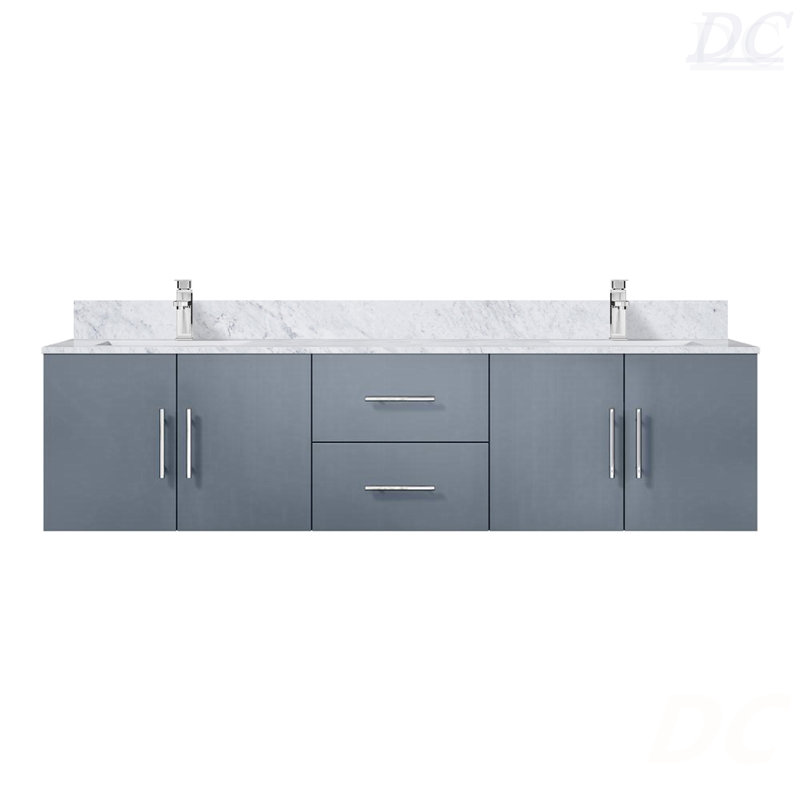 Meuble-lavabo double 72 po X P 22 po D, dessus en marbre de Carrare et ensemble de robinet
