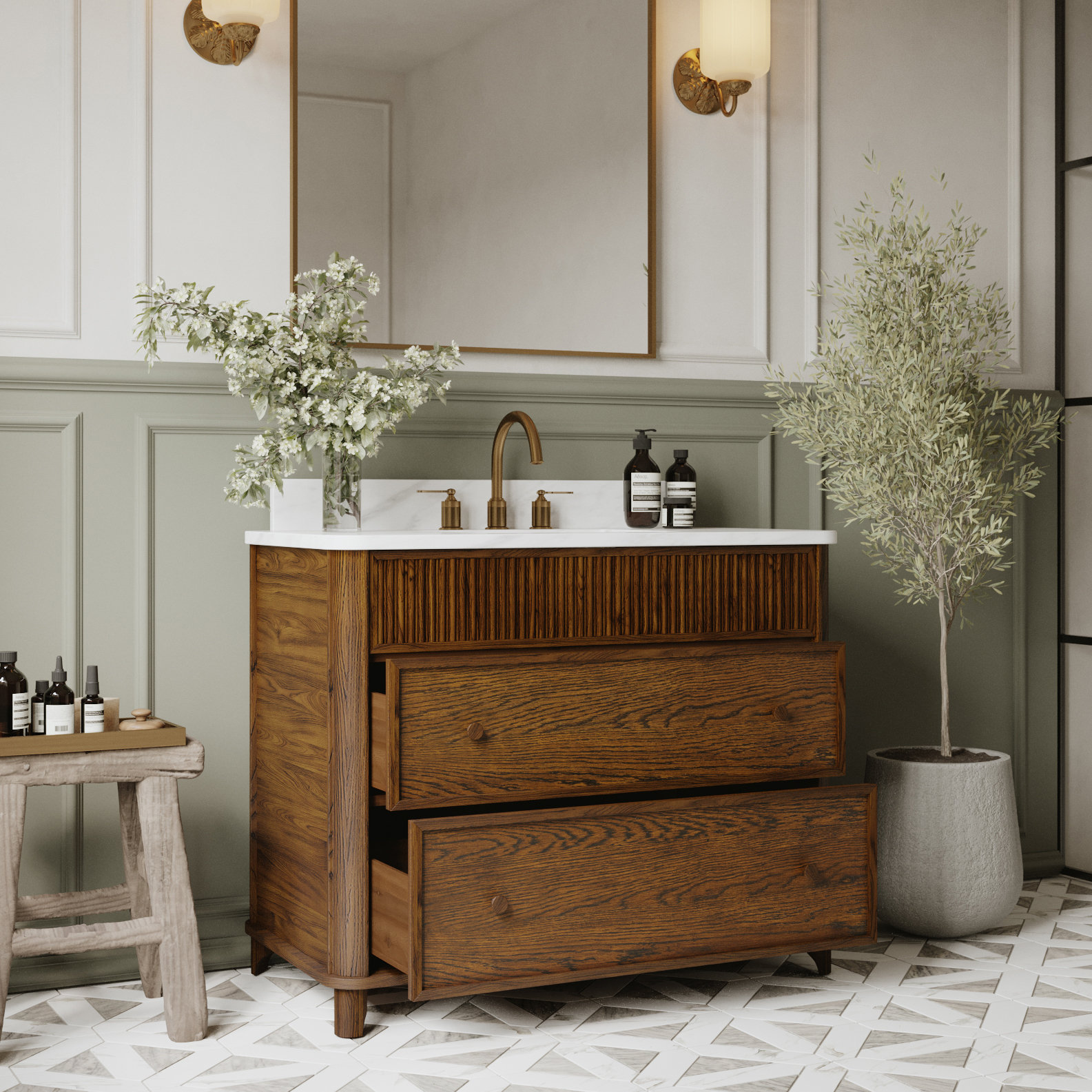 Kennedy Bathroom Vanity In Natural Enhanced Oak, Enhanced Brown Oak, 42"