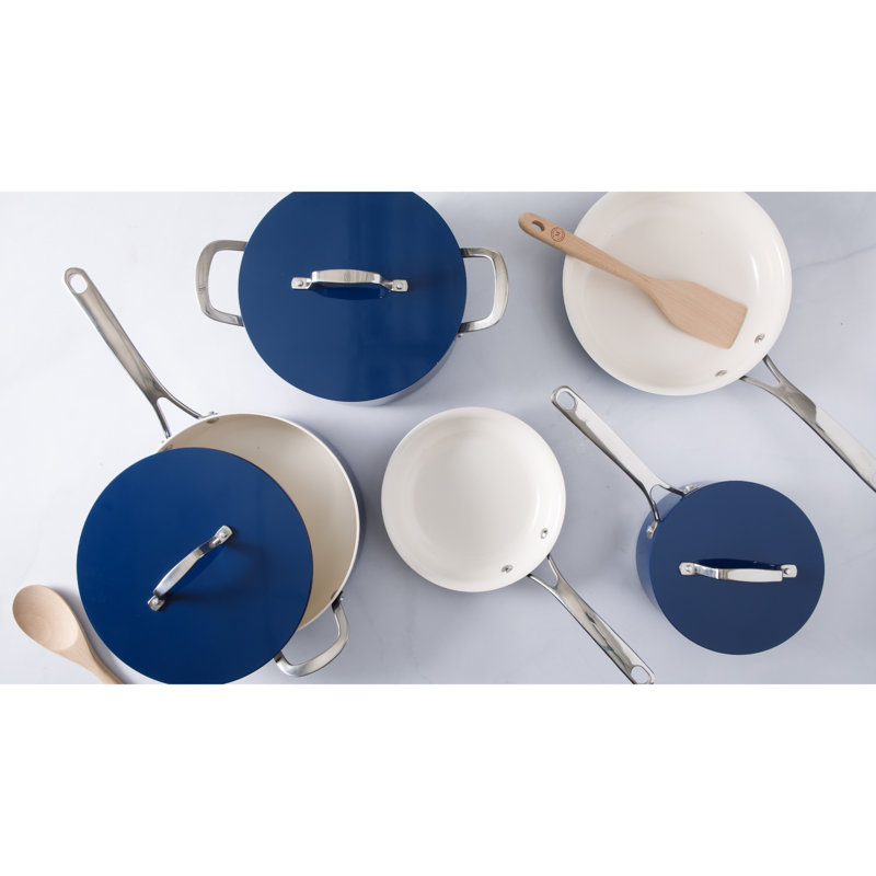 Navy Blue Enamel Aluminum Nonstick 10-Piece Cookware Set