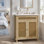 Meuble-lavabo Boho avec finition en bois naturel, lavabo en résine et rangement caché
