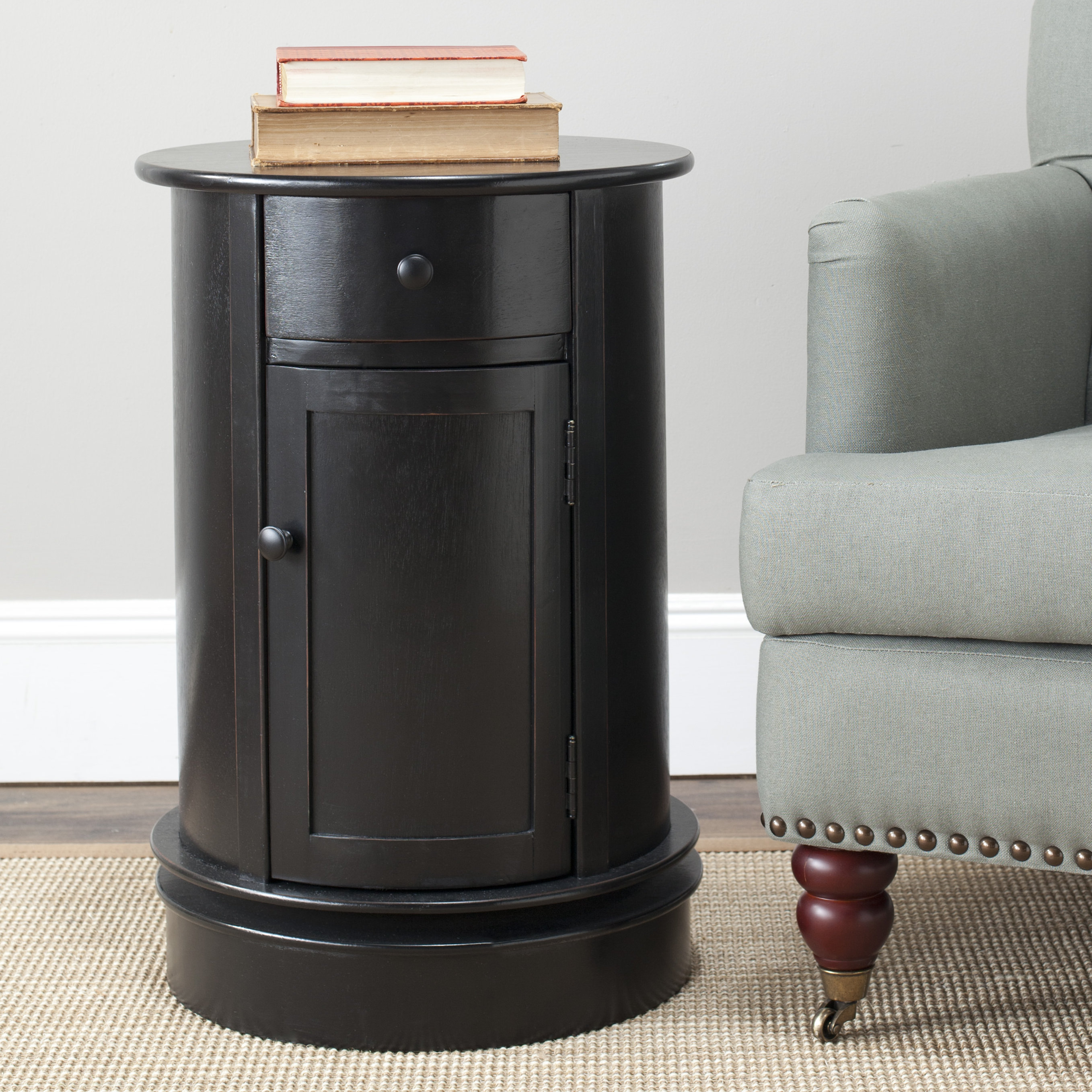 Charlton Home Regan Solid Wood Swivel Drum End Table with Storage