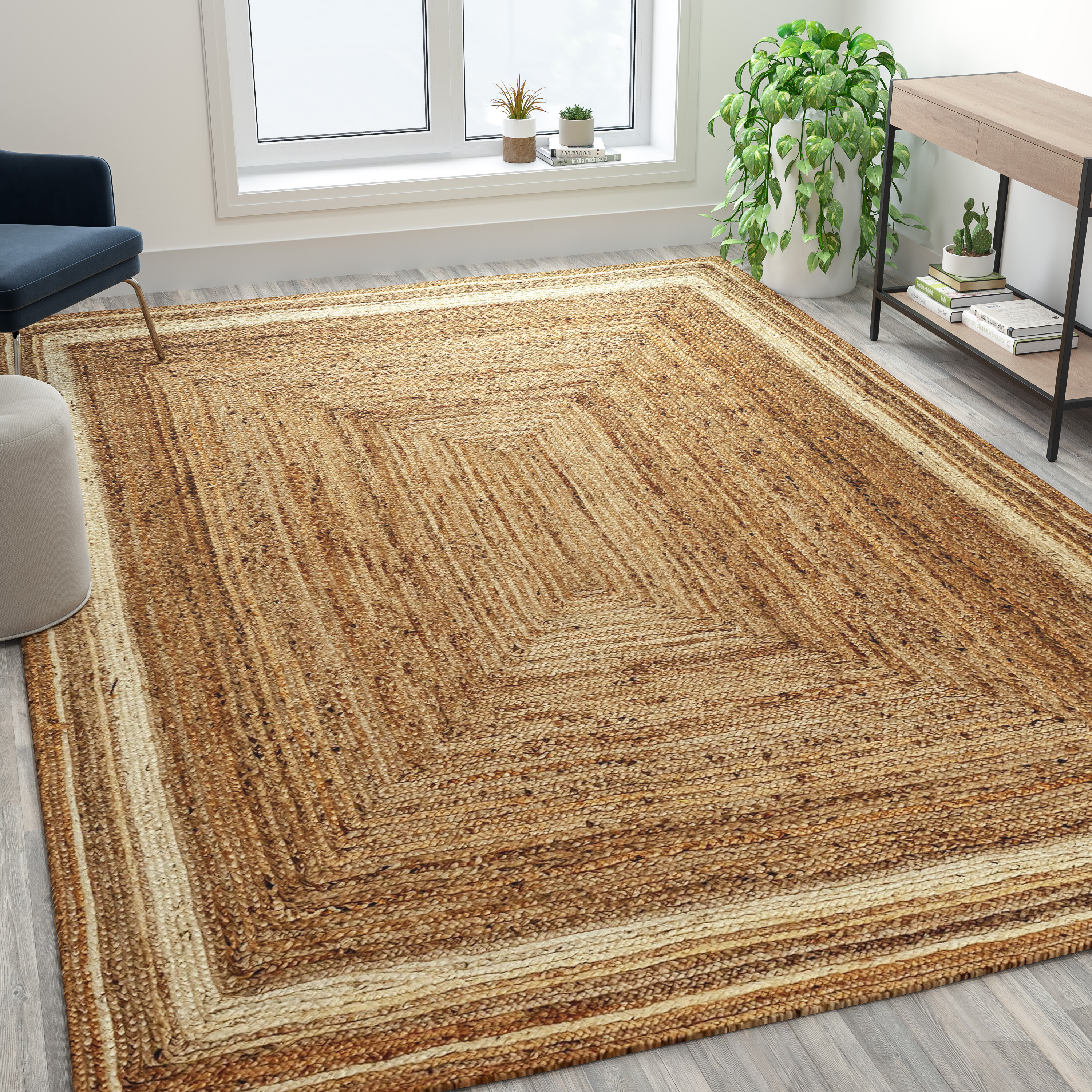 Rug Jute Carpet 100%Natural Jute Rectangle Area Carpet Handmade Reversible  Rug