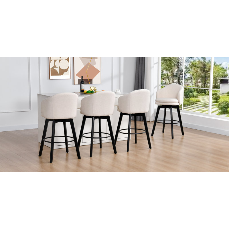 Langton 29.5" Swivel Upholstered Barrel Bar Stools, 4