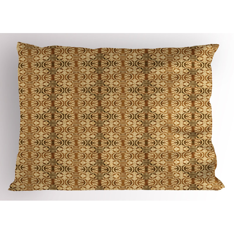 Ambesonne Vintage Pillow Sham 2 Pack Geometric Oval Plant Caramel and Beige