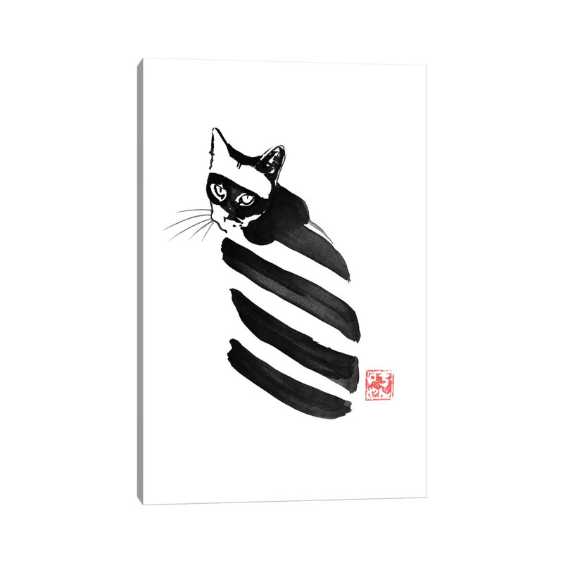 Zebra Cat by Péchane - Print on Canvas, 30.48 cm H x 45.72 cm W, Wrapped Canvas
