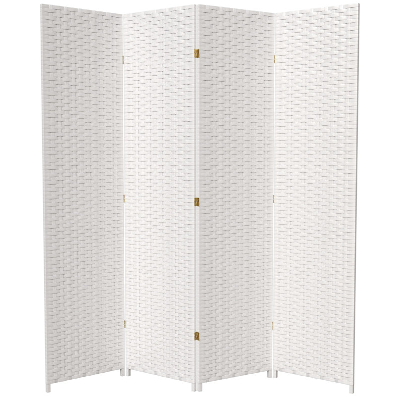 Amitis 7 Ft. Tall Woven Fiber Folding Room Divider, 4, 84'' H x 78'' W x 1'' D, White