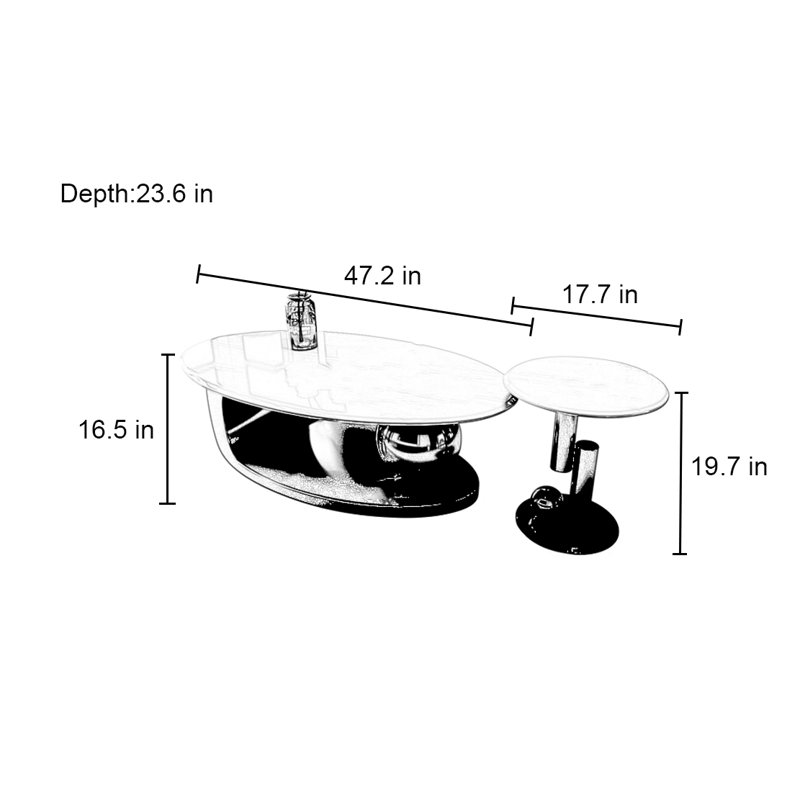 Simple oval marble coffee table, 16.5" H x 47.2" L x 23.6" D