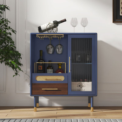 Modern Coffee Bar Cabinet with Wine Glass Rack and Storage Drawer by Mercer41