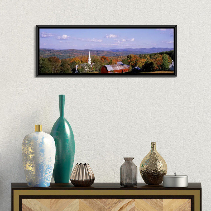 High Angle View of Barns in a Field, Peacham, Vermont, États-Unis - Reproduction de photo panoramique non encadrée