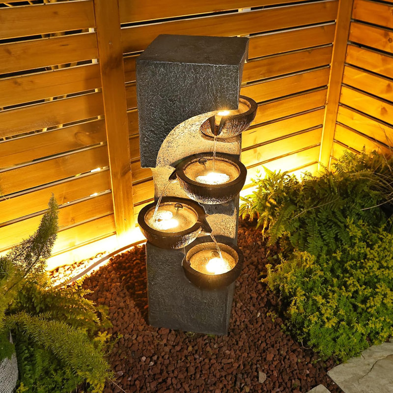 Anssi Hand Crafted Weather Resistant Floor Fountain with Light